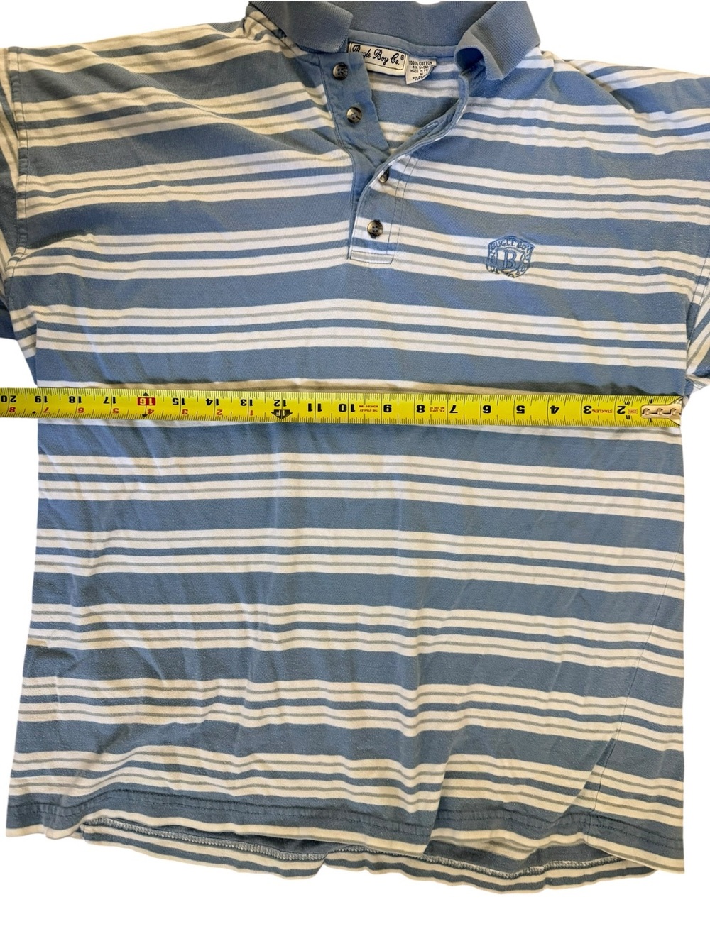 Men's Vintage Blue Stripe Bugle Boy Polo Short Sleeve 90s Y2K - Picture 3 of 5